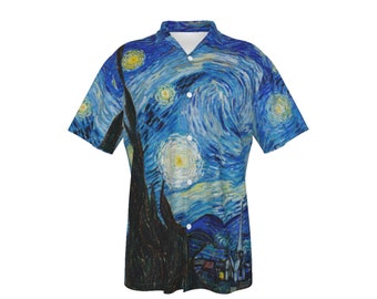Starry Night Hawaiian Shirt: Van Gogh Art, Galaxy Apparel
