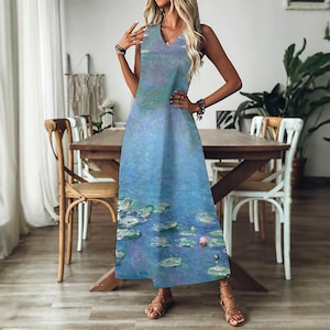 Monet Water Lilies Dress: Recycled Polyester A-Line Maxi