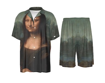 Mona Lisa Art Silk Shirt Suit Set: Leonardo da Vinci Famous Painting