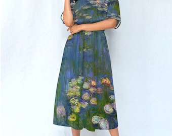 Water Lilies by Claude Monet Women's Waist Dress - Impressionist Art Dress - Beautiful dress Monet Inspired Fashion - Nature Lover's Attire