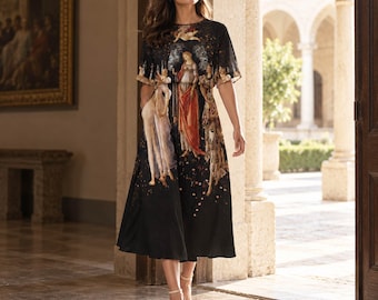 Sandro Botticelli Primavera Midi Dress: Renaissance Floral Art