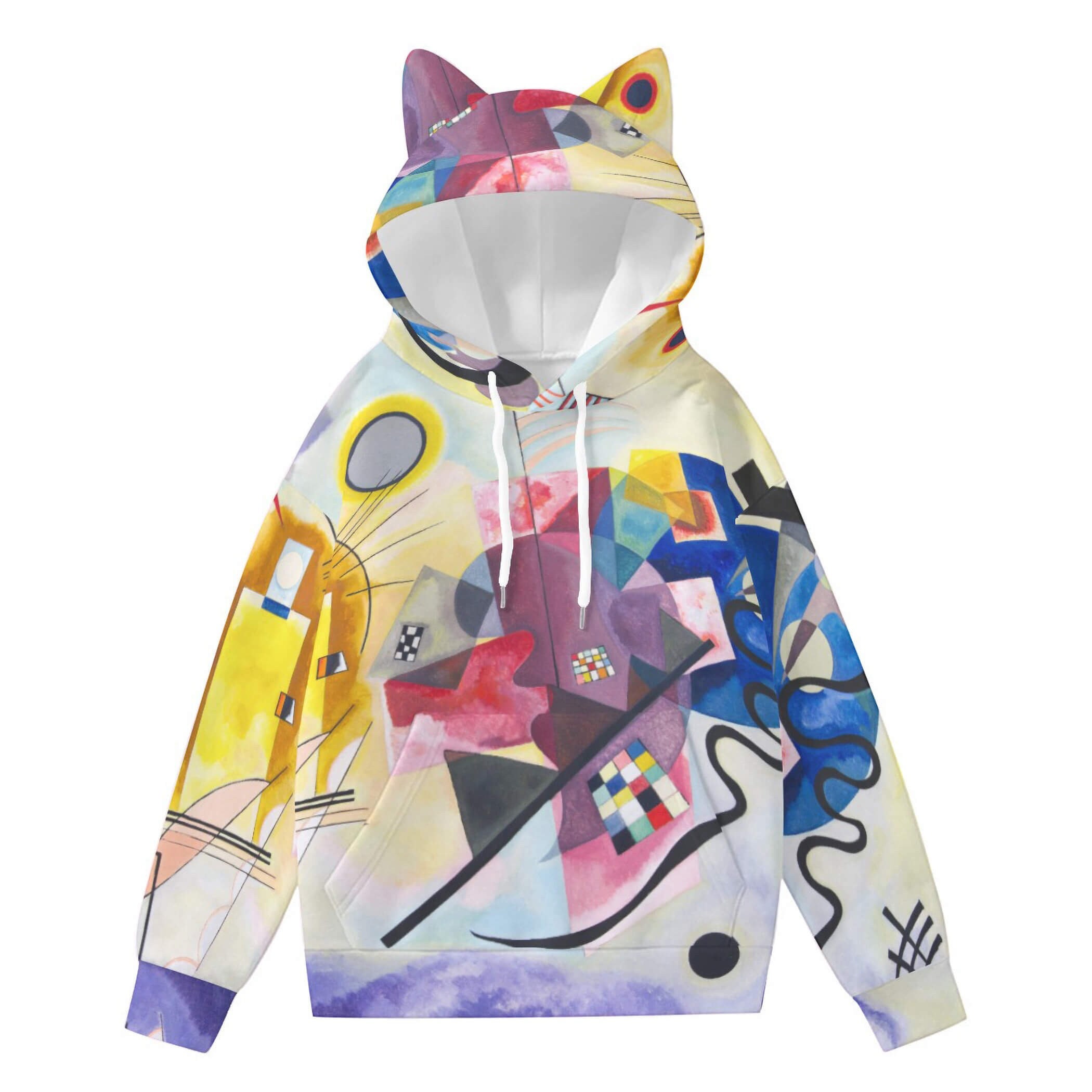 Kandinsky Art-Inspired Women’s Hoodie With Decorative Ears - Wearable Art - Abstract Expressionism - Mystical Muse