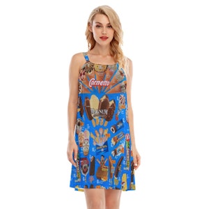Old Ice Creams Retro Nostalgic Women&#39;s O-neck Cami Dress Old Summers Love Vintage Aloha Vibes Beach Fashion Gelato