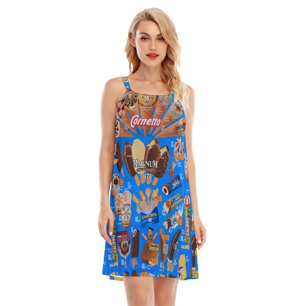 Old Ice Creams Retro Nostalgic Women's O-neck Cami Dress Old Summers Love Vintage Aloha Vibes Beach Fashion Gelato