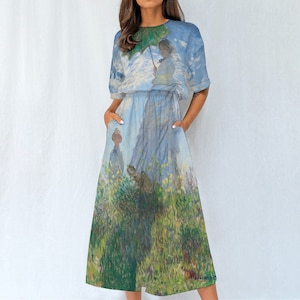 Claude Monet Woman with a Parasol Waist Dress - Impressionist Art Inspired Fashion Artistic Choice - Monet Influence Art Dress