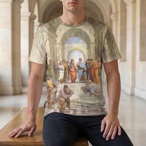 T-shirt 100 % coton imprimé, School of Athens par Raphael, TP-5XL