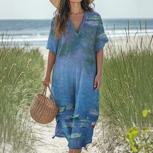 Monet Water Lilies Dress: Recycled Polyester V-Neck Jumpsuit
