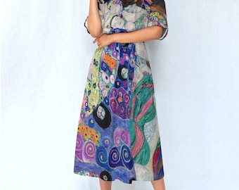 Gustav Klimt's The Virgin by Gustav Klimt Painting Women's Waist Dress Famous Unique Wearable Clothing Artistic and Unique Apparel