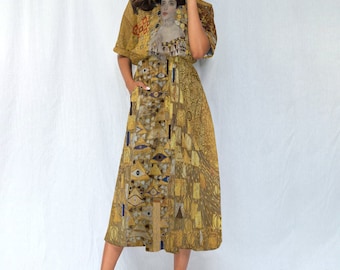 Gustav Klimt Portrait of Adele Bloch-Bauer I Painting Women's Waist Dress - Artistic Apparel for Art Lovers - Golden Phase Art Nouveau