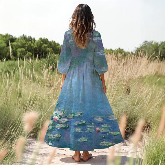 Monet Water Lilies Dress | Women's A-line Recycled Polyester, Puff Sleeve - Etsy Monet Water Lilies Dress | Women's A-line Recycled Polyester, Puff Sleeve - Etsy