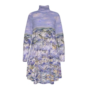 Monet &quot;Waves Breaking&quot; Dress: Impressionist Art High Neck Long Sleeve