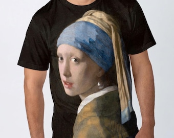 100% Cotton Art T-Shirt, Girl with a Pearl Earring Print, Vermeer, XS-5XL
