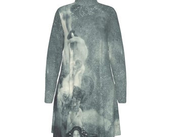 Gustav Klimt Kleid: 'Philosophie' Kunstdruck, Stehkragen Langarm