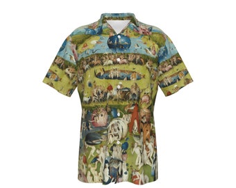 Hieronymus Bosch El jardín de las delicias Camisa hawaiana unisex - Obra maestra pintada con tríptico - Famosos tamaños de arte surrealista hasta 8XL