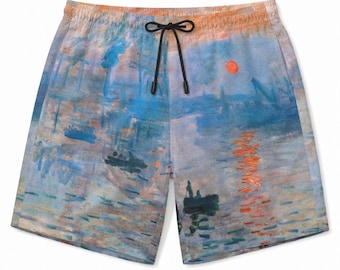 Men's Beach Shorts Impression Sunrise by Claude Monet S-5XL