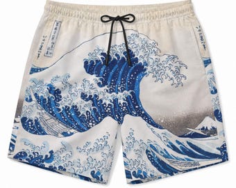 Men's Beach Shorts: The Wave off Kanagawa Artwork Print