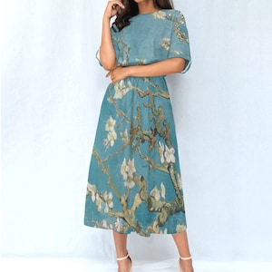 Robe taille amandier Blossom by Vincent van Gogh pour femme - Vêtements d'art floral Artwear classique - Belle robe d'art Pièce de garde-robe artistique