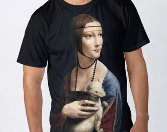T-Shirt aus 100% Baumwolle, Lady mit Hermelin-Druck, Leonardo da Vinci, XS-5XL