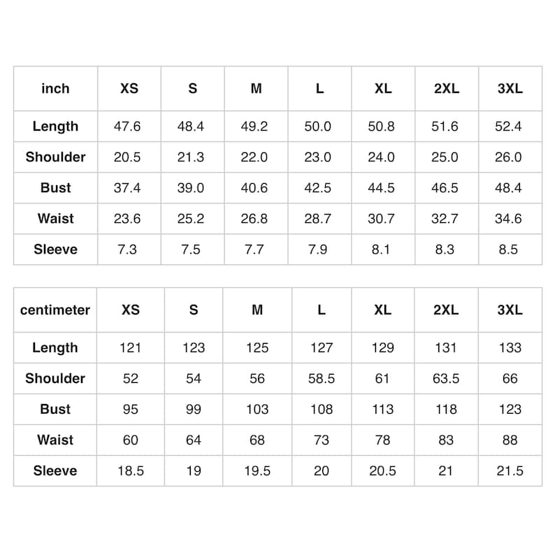 Garden-Inspired Attire - Size Chart