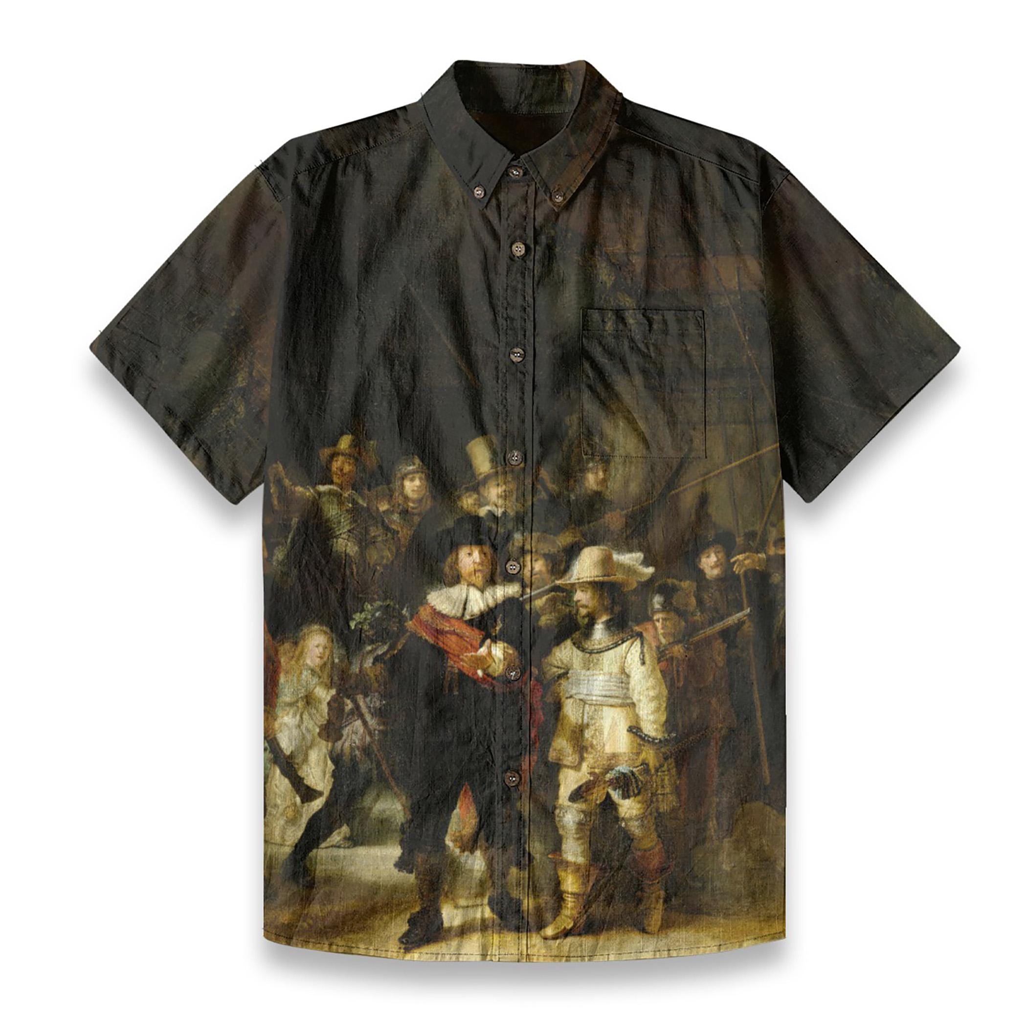 Rembrandt's Night Watch Men's Cotton Button-Down Shirt