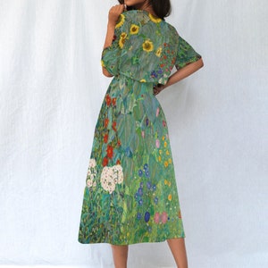 Gustav Klimt Farm Garden Sunflowers Women's Waist Dress - Iconic Classic Art