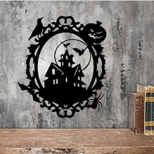 Haunted House Decal, Halloween decor, Halloween wall decal, Halloween wall art, Removeable Halloween decal, Haunted house portrait decal