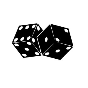 May include: Two black dice with white dots, one showing four dots and the other showing five dots.