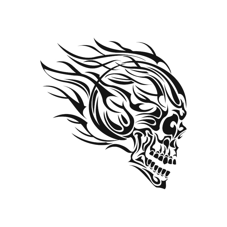 Skull vinyl decal Skull with flames decal Skull sticker | Etsy
