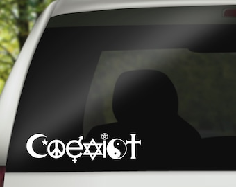 Sticker naast elkaar bestaan, naast elkaar bestaan, naast elkaar bestaan vinyl autosticker, naast elkaar bestaan raamsticker, naast elkaar bestaan vinyl sticker, naast elkaar bestaan sticker achterruit, naast elkaar bestaan sticker