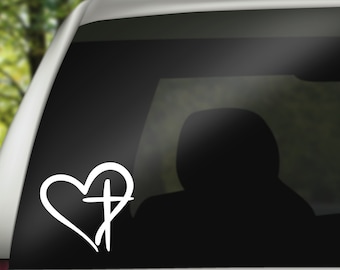 Heart and Cross Window Decal, Heart and Cross, Vinyl Decal, Heart and Cross vinyl decal, Cross decal, Window Decal, Cross window decal