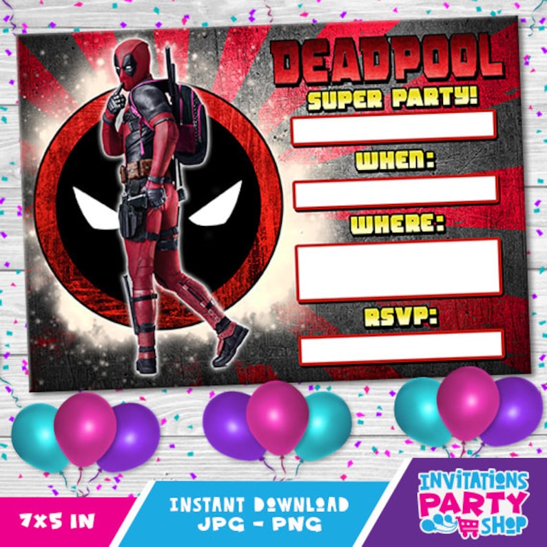 Deadpool Invitationbirthday party kids party invitations Etsy