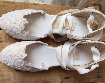 Bridal Lace Espadrilles Handmade in Spain for Boho Wedding