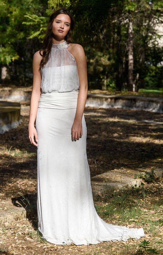 halter neck mermaid wedding dress