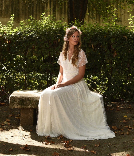 Romántico Vestido de Novia Vintage de Encaje Novia - Etsy España