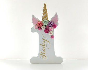Personalised Floral Unicorn Birthday Number - Unicorn Theme Party Decor -  Photoshoot - First Birthday - Gifts For Girls