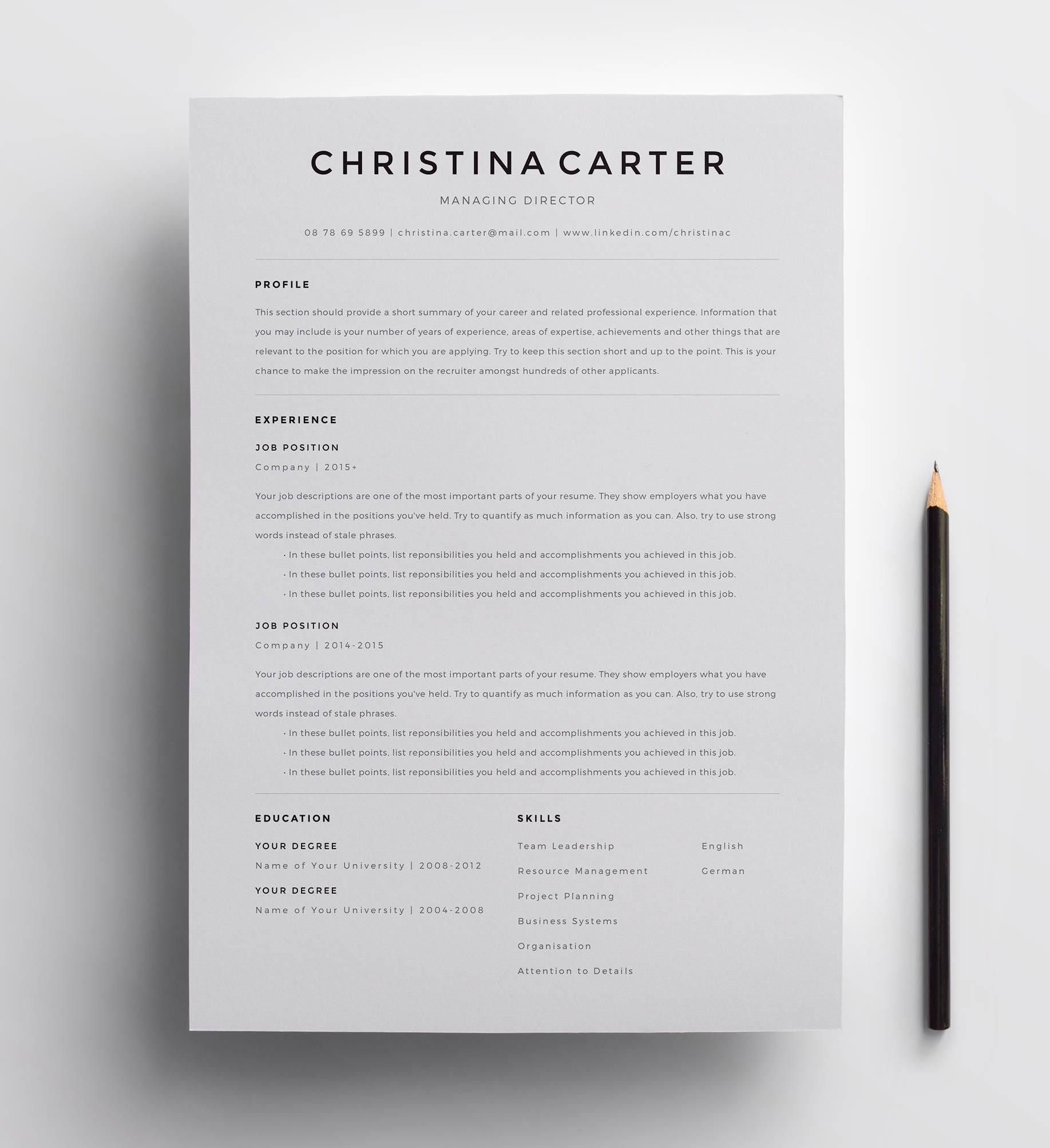 Creative Resume Template Minimalist Resume Resume Modern Etsy