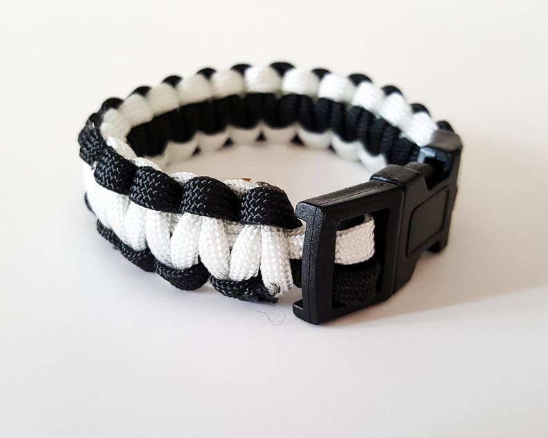 8 inch bracelet Black Paracord Bracelet Black and White Etsy