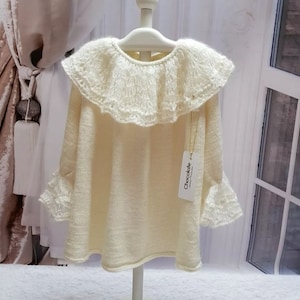 Merino Baby Dress, Merino Wool Dress, Knitted Baby Dress, Baby Dress with Collar