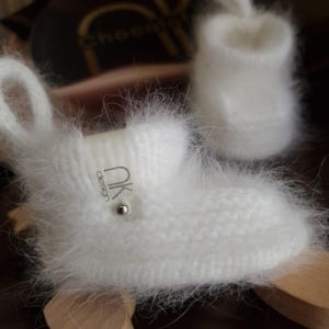 Angora knitted baby booties, Newborn Booties, Infant Booties, Newborn Shoes, Newborn Baby Shoes, Gift For Newborn image 6