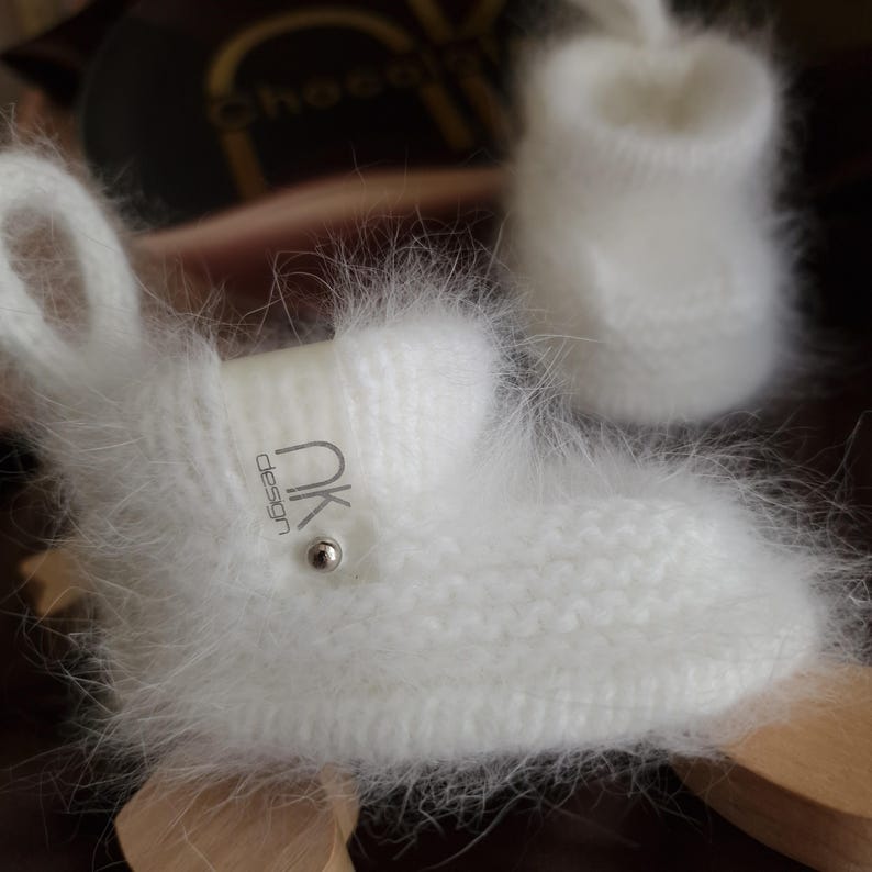 Angora knitted baby booties, Newborn Booties, Infant Booties, Newborn Shoes, Newborn Baby Shoes, Gift For Newborn image 6