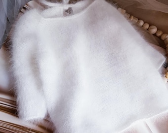 Baby Cardigan Made of Angora | Handmade Baby Sweater | Knitted Baby Clothes | Baby Photo Props | Baby Shower Gift | Soft Angora Baby Sweater