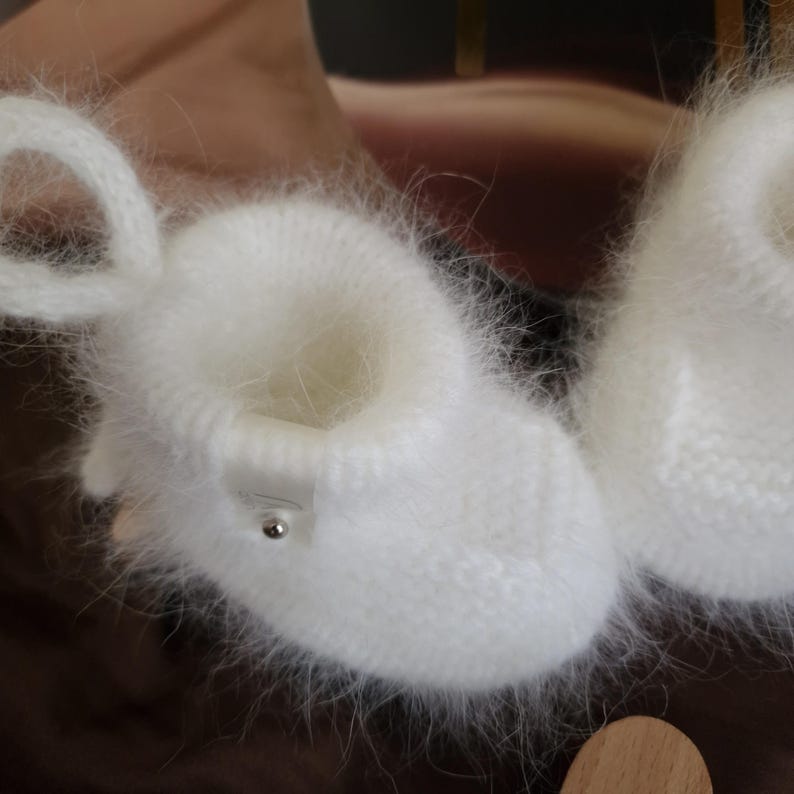 Angora knitted baby booties, Newborn Booties, Infant Booties, Newborn Shoes, Newborn Baby Shoes, Gift For Newborn image 13