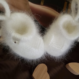 Angora knitted baby booties, Newborn Booties, Infant Booties, Newborn Shoes, Newborn Baby Shoes, Gift For Newborn image 3