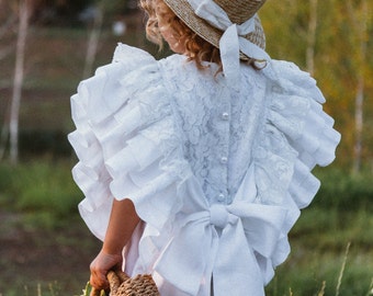 Christening - Noah White Linen Romper main image 0