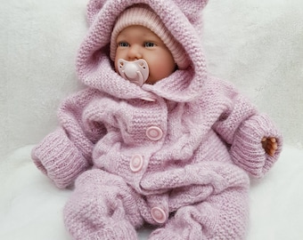 Knitted baby jumpsuit | Baby jumpsuit with bear ears | Winter outfit for newborns | Handmade | Baby shower gift idea