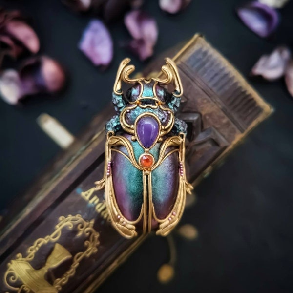 Scarab brooch, a mystic insect,  symbol beetle, lapel pin, scarf or hat jewelry