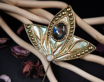 Art Nouveau style, exclusive, OOAK brooch needle with gemstones