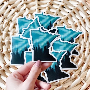 Northern lights Minnesota state vinyl sticker, 2.65”x3”