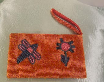 Orange Raspberry Sorbet -Beaded Wristlet