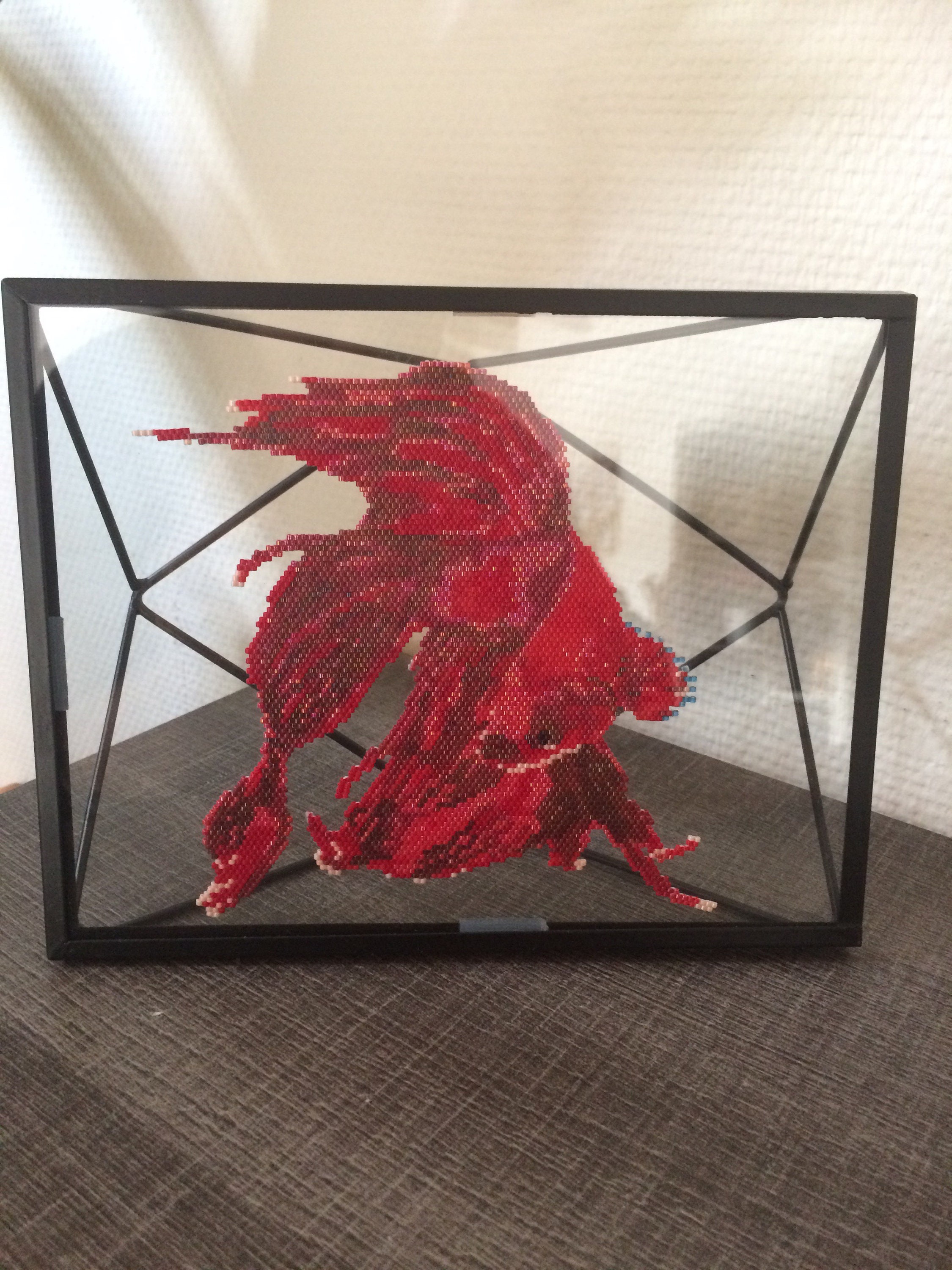 Cadre Deco Poisson Combattant/Decoration d'interieur Perles Miyuki Tissage A La Main /Decor Decorati